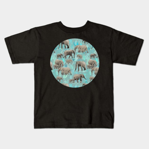 Sweet Elephants in Soft Teal Kids T-Shirt by micklyn